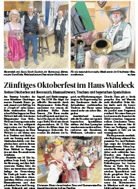 Zeitungsartikel zum Oktoberfest im Haus Waldeck mit mehreren Veranstaltungsfotos zum Bieranstich und zum Griesheimer Blasmusikverein.
