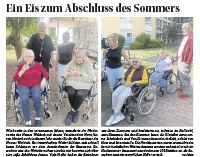 Zeitungsartikel zum Förderverein des Hauses Waldeck, der zum Schluss des Sommers den Bewohneren ein Eis spendiert.