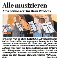 Ansicht des Artikels, der in der Griesheimer Woche vom 6.12.2025 veröffentlicht wurde, Foto mit drei kleinen Mädchen beim Flötenspiel.